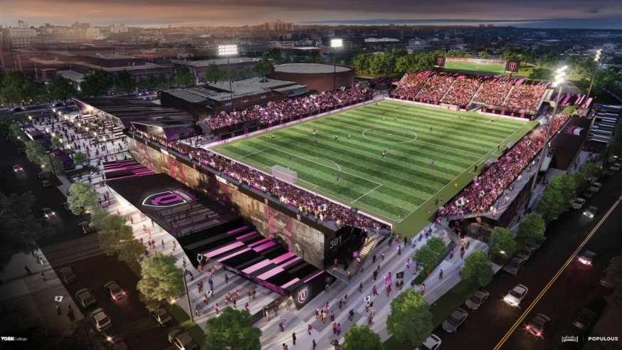 A rendering of the new Queensboro FC stadium that will be built at York College (Provided by Queensboro FC)