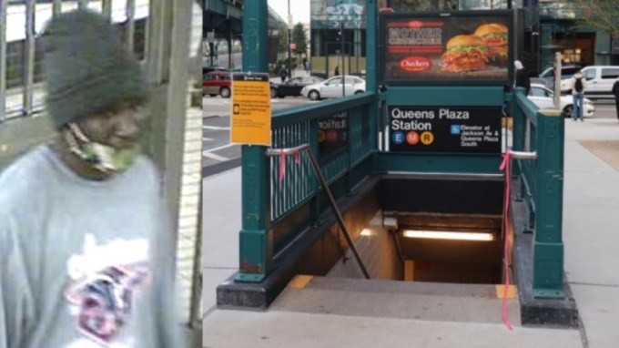 The suspect and a Queens Plaza subway station entrance