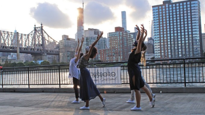 Members of the Queensboro Dance Festival perform near the Queensboro Bridge (Dancing with the Queens Stars)