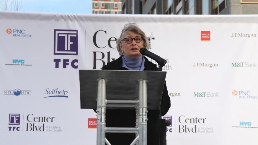 Deputy Mayor Vicki Been, speaking at the ribbon cutting (Photo by Michael Dorgan, Queens Post)