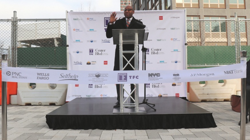 Queens Borough President Donovan Richards, speaking at the ribbon (Photo by Michael Dorgan, Queens Post)