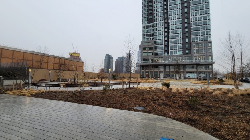 sculpture A section of the upcoming garden area in front of 52-41 Center Blvd (Photo by Michael Dorgan, Queens Post,