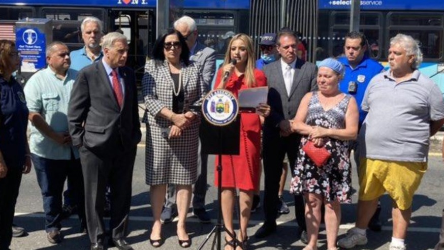 Queens lawmakers and local leaders held a rally in Woodhaven Tuesday condemning an alleged racist attack on a white woman last week and hate crimes in general (Photo provided by Assemblywoman Jenifer Rajkumar)