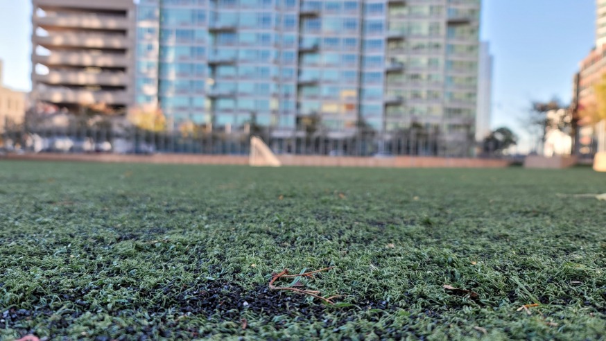 The artificial turf surface at Gantry Plaza State Park Sports Field (Photo Michael Dorgan, Queens Post)