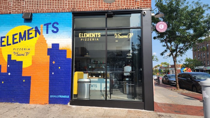 Exterior of Elements Pizzeria in Jackson Heights