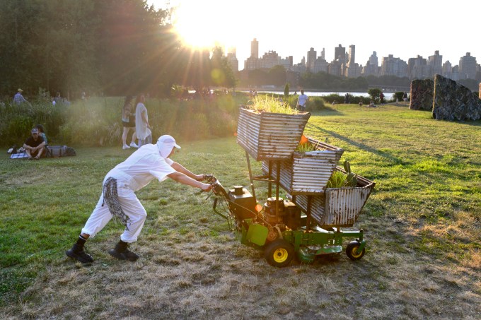 Juan Deere art installation by artist Vick Quezada at Socrates Sculpture Park.