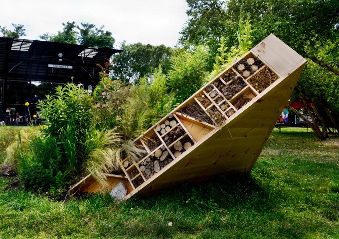 TILT (What if these plants get out) - an art installation by Langdon Newton at Socrates Sculpture Park. 