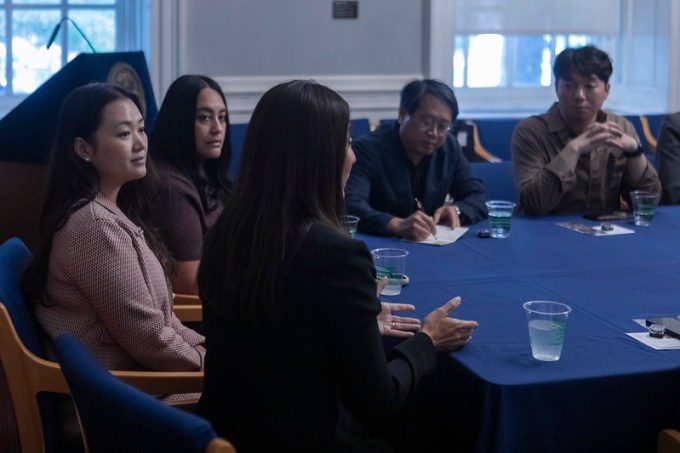 Julie Won hosts a delegation from South Korea at City Hall on Monday.