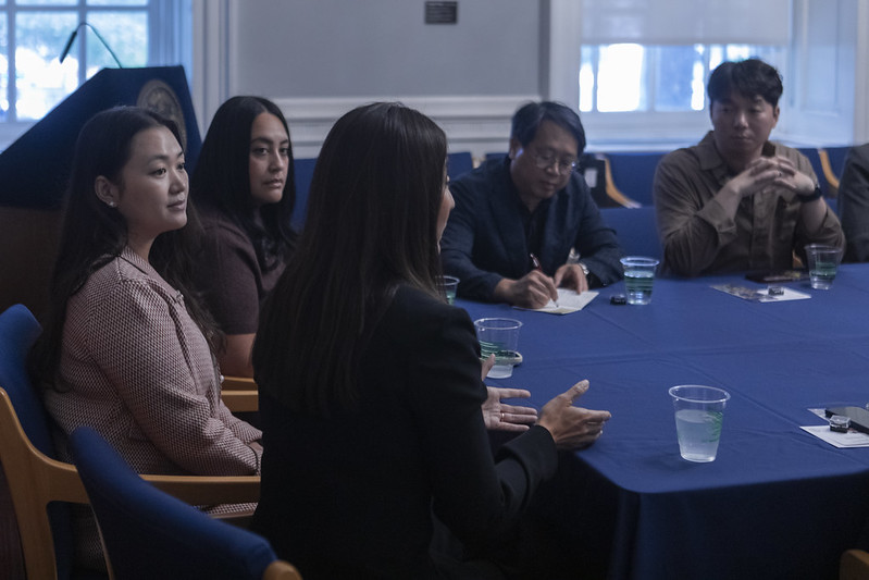 Julie Won hosts a delegation from South Korea at City Hall on Monday.