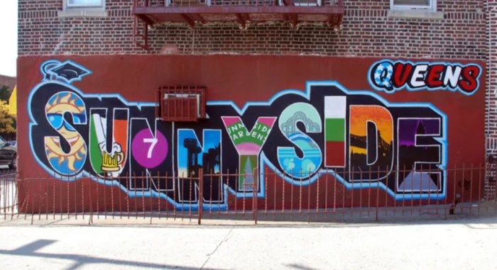 The former Sunnyside Mural on the corner of 40th Street and 47th Avenue. Photo: GoFundMe/Nora Dantchev. 