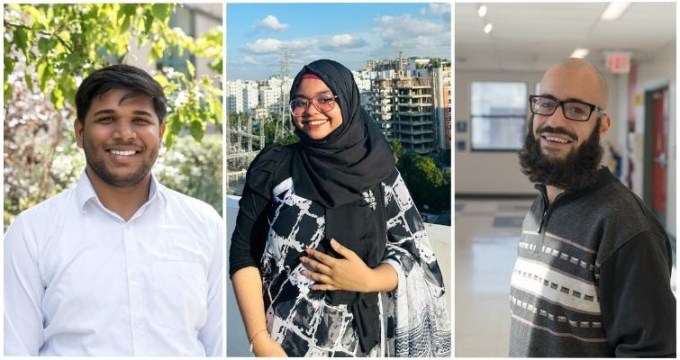 Pictured from left to right: Sujal Mahaseth, Samia Shahid, and James Nunez, who have all received support from the LaGuardia Community College Foundation. Photo: LaGuardia Community College