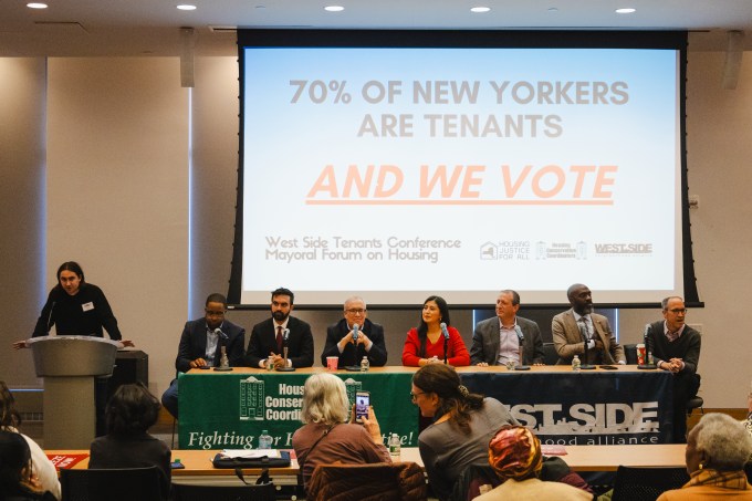 Each of the seven mayoral candidates at Saturday's forum. Photo: Alex Chan