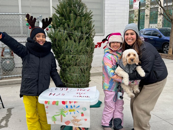 Jai and Sitara at their Christmas tree stall last weekend. Photo via family