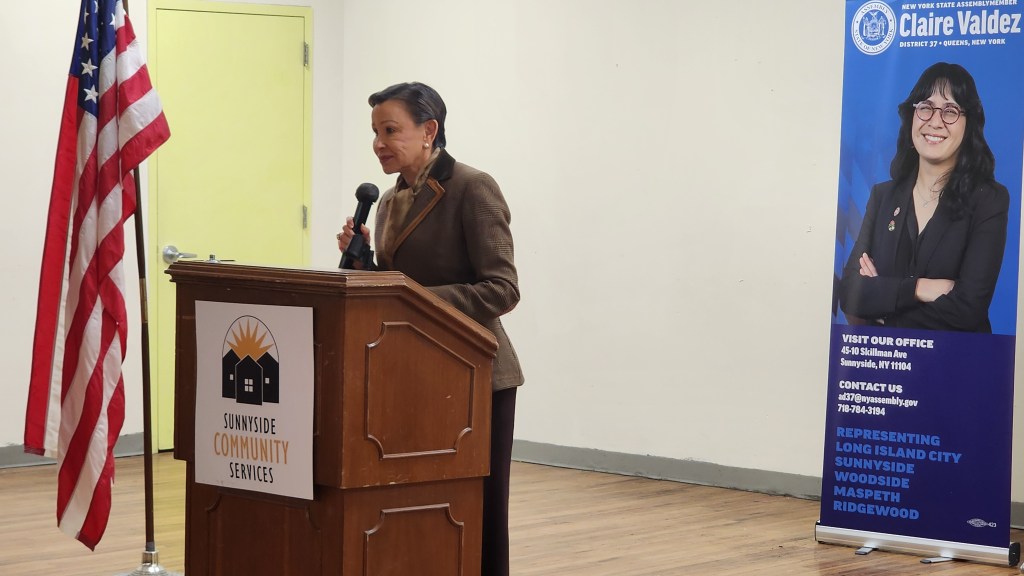 U.S. Rep. Nydia Velázquez during a speech at Sunnyside Community Services on Saturday. Photo: Shane O'Brien