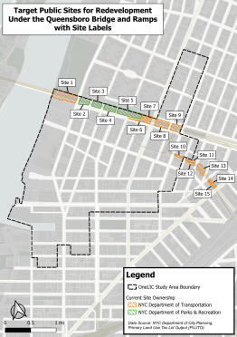 City-owned lots underneath the Queensboro Bridge and Queensboro Bridge ramps that Won is proposing for 370,000 square feet of open space. Photo courtesy of Council Member Julie Won.