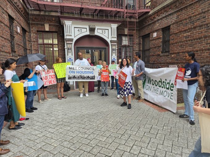 Valdez speaks at a rally supporting tenants' rights in Sunnyside. Photo: Shane O'Brien.